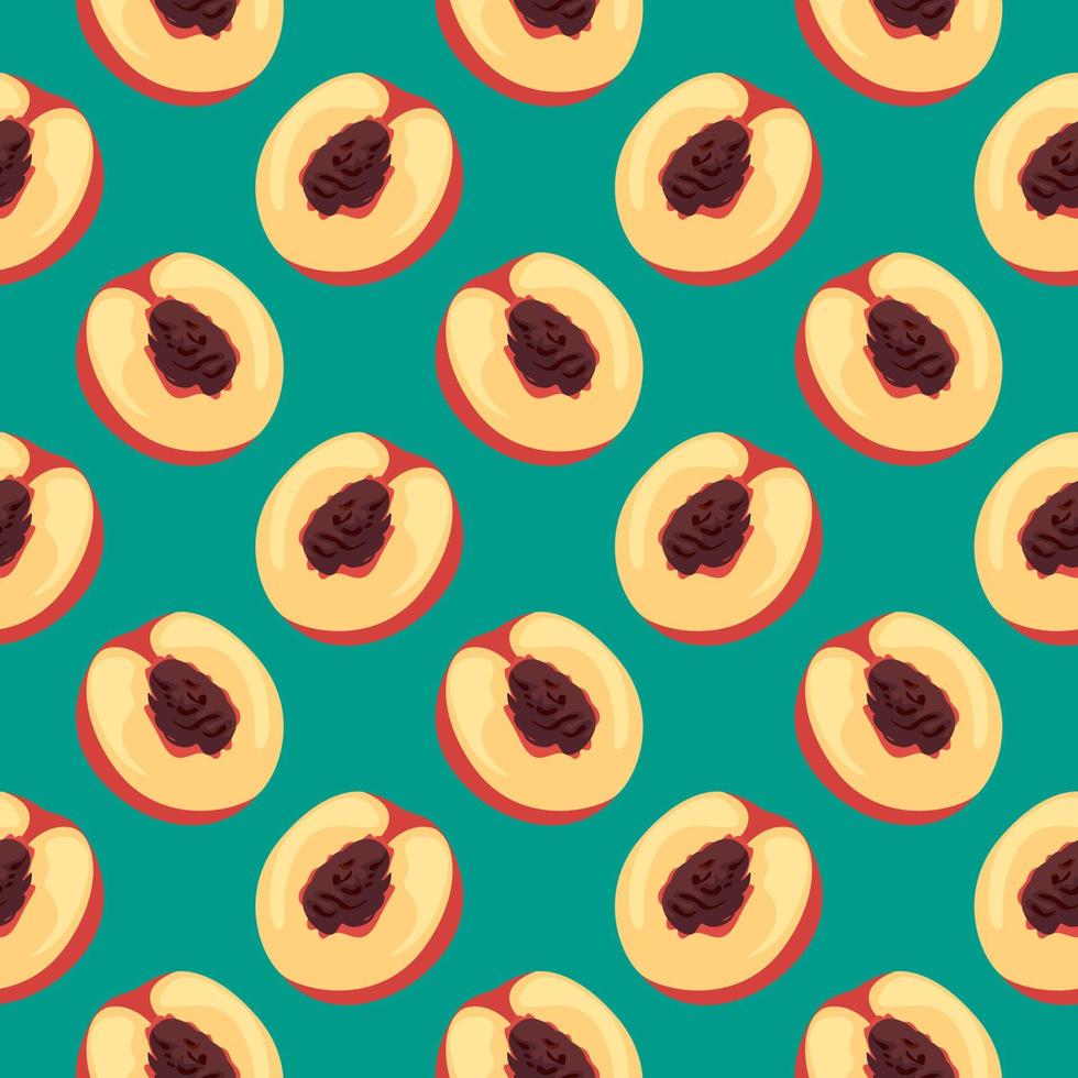 Delicious nectarine ,seamless pattern on  green background. vector