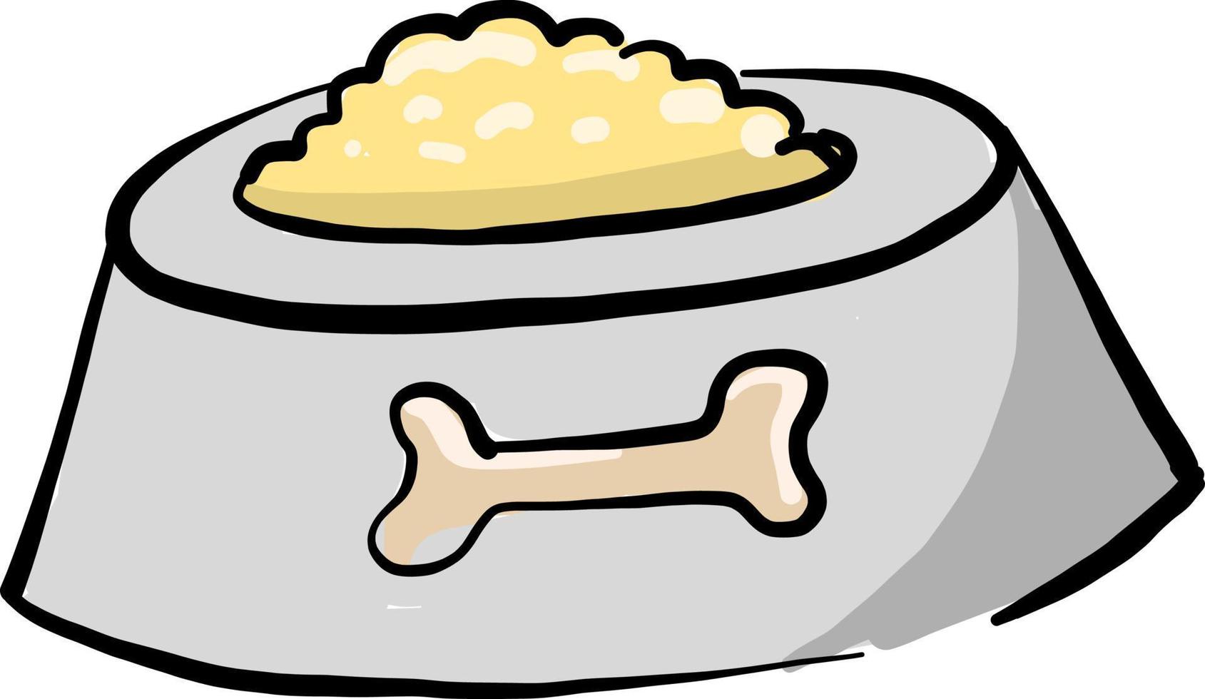 Dog food in bowl, illustration, vector on white background