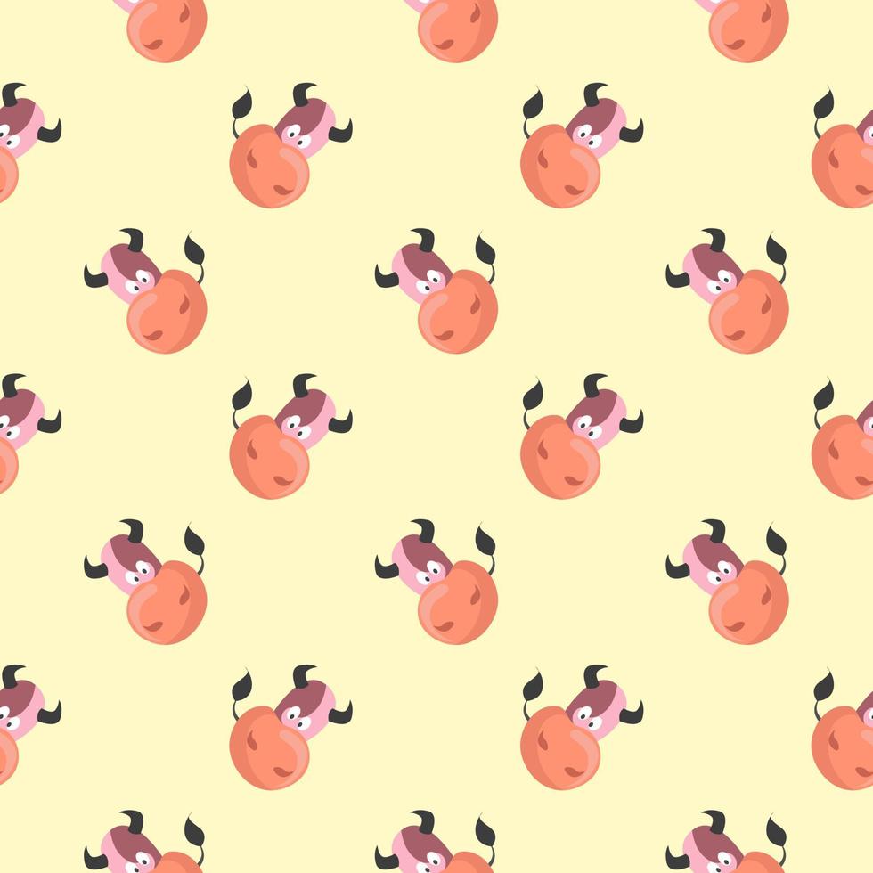 Cute cow heads seamless pattern on light yellow background. vector