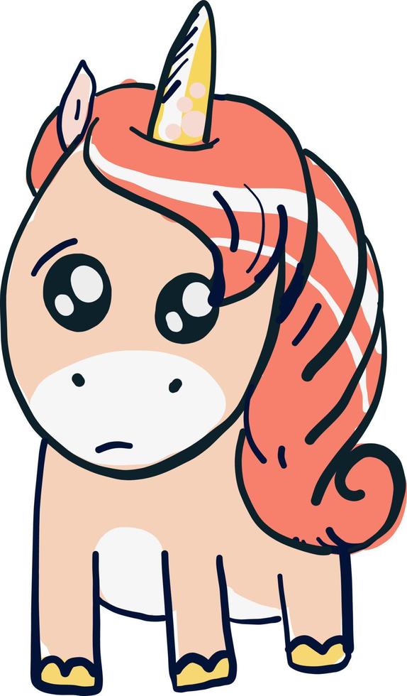 Sad unicorn, illustration, vector on white background