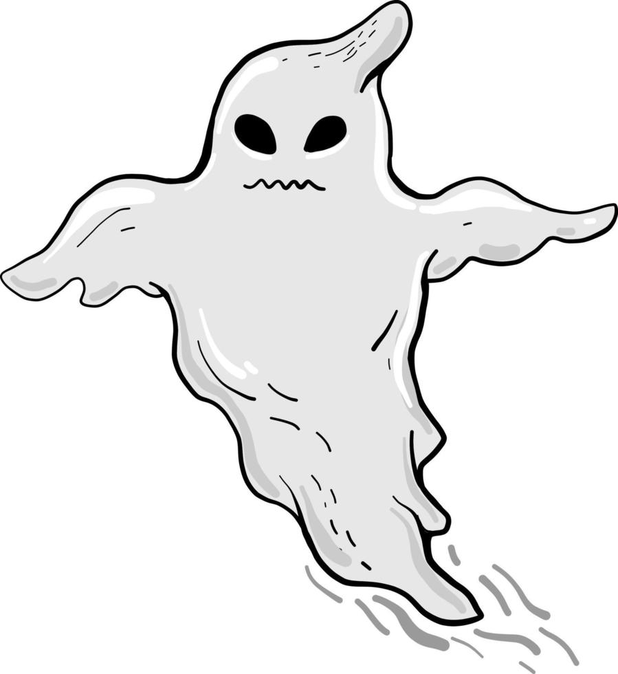 Flying white ghost, illustration, vector on white background.