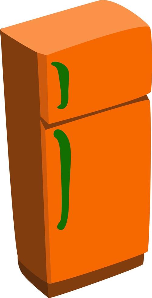 Orange refrigerator, illustration, vector on white background.