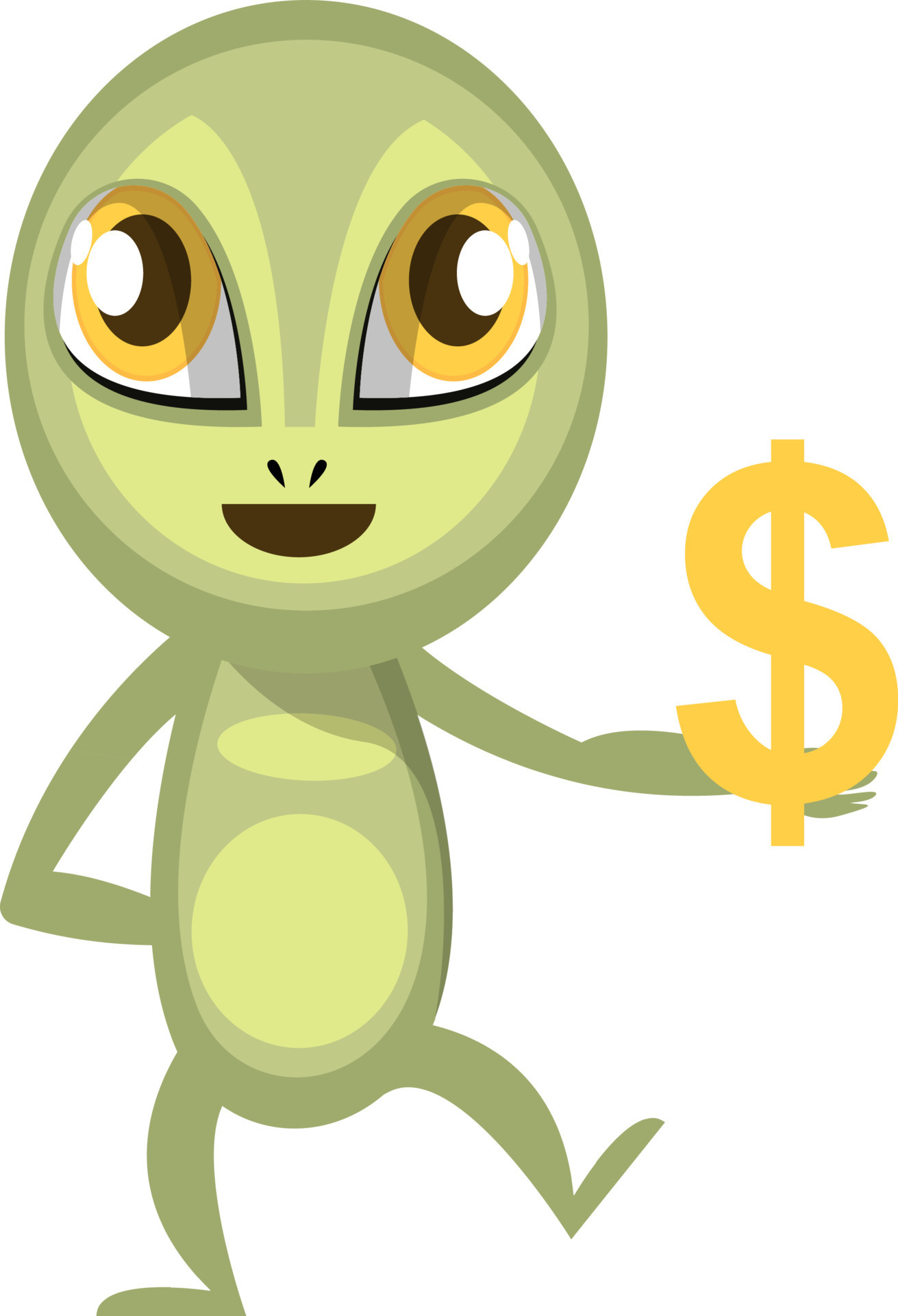 Alien holding dollar sign, illustration, vector on white background