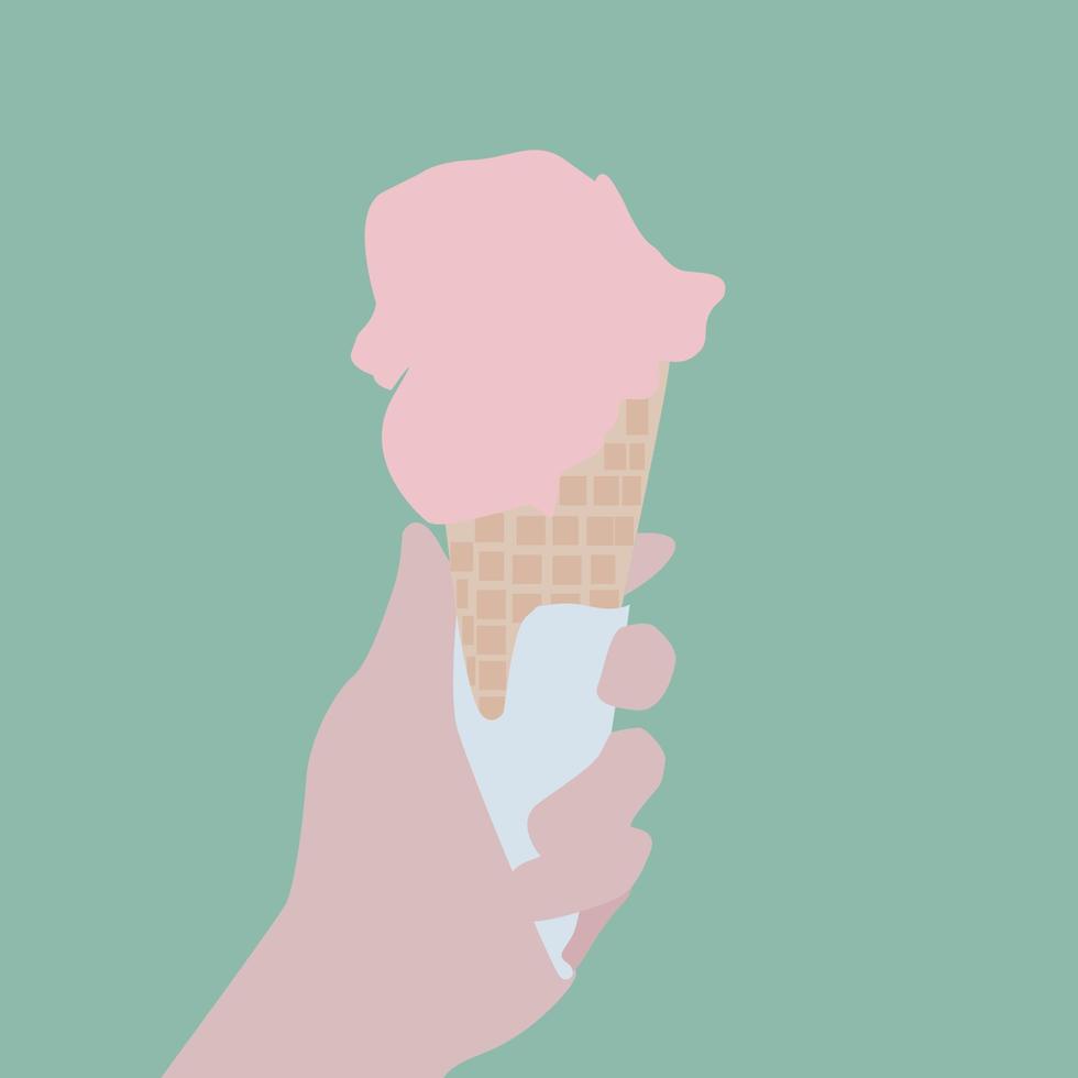 Ice cream in hand, illustration, vector on white background.