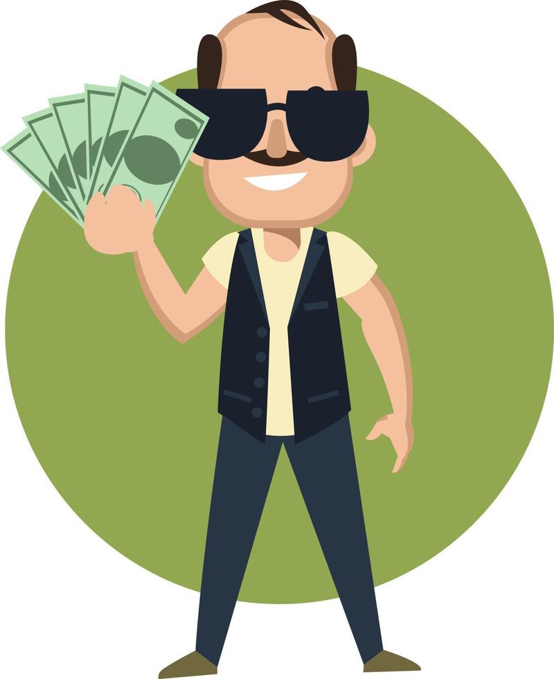 hombre con dinero, ilustración, vector sobre fondo blanco.