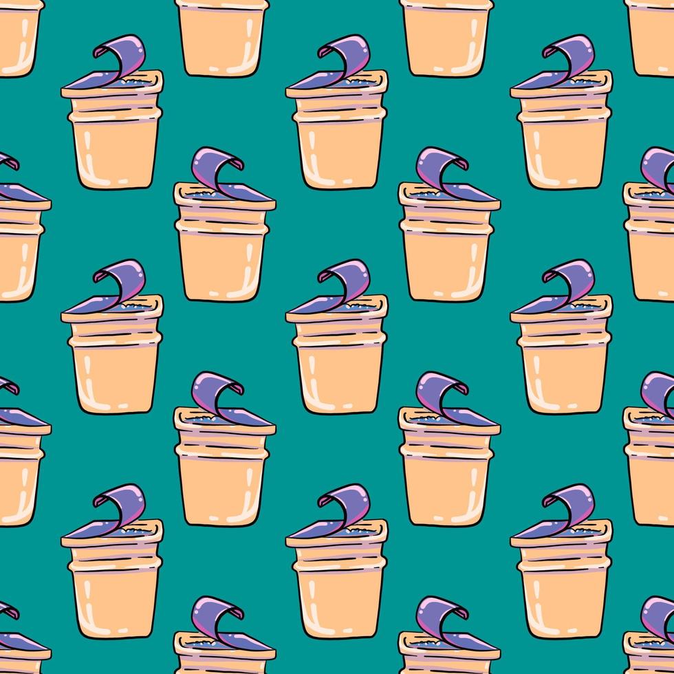 Yogurt pattern, seamless pattern on blue background. vector