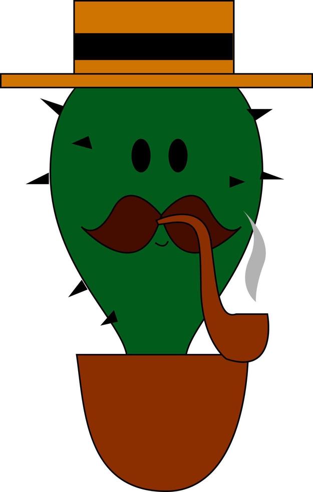 Smoking cactus, illustration, vector on white background.