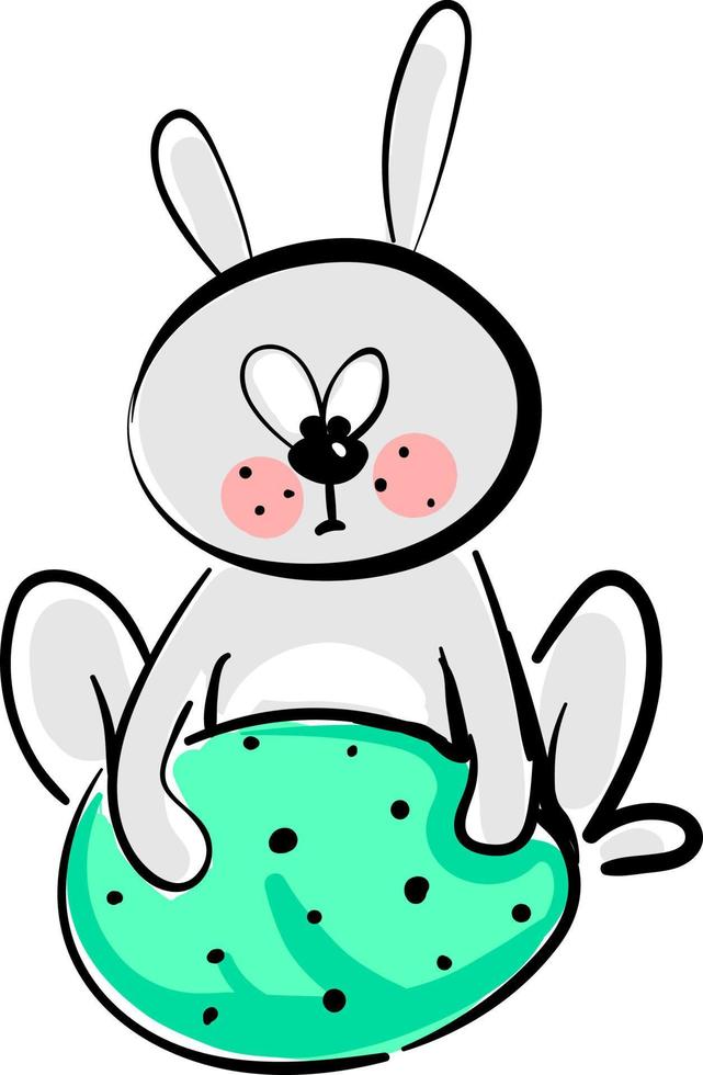 Rabbit with green egg, illustration, vector on white background.