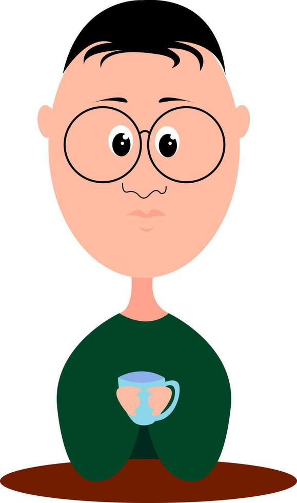 Boy in green shirt, illustration, vector on white background.