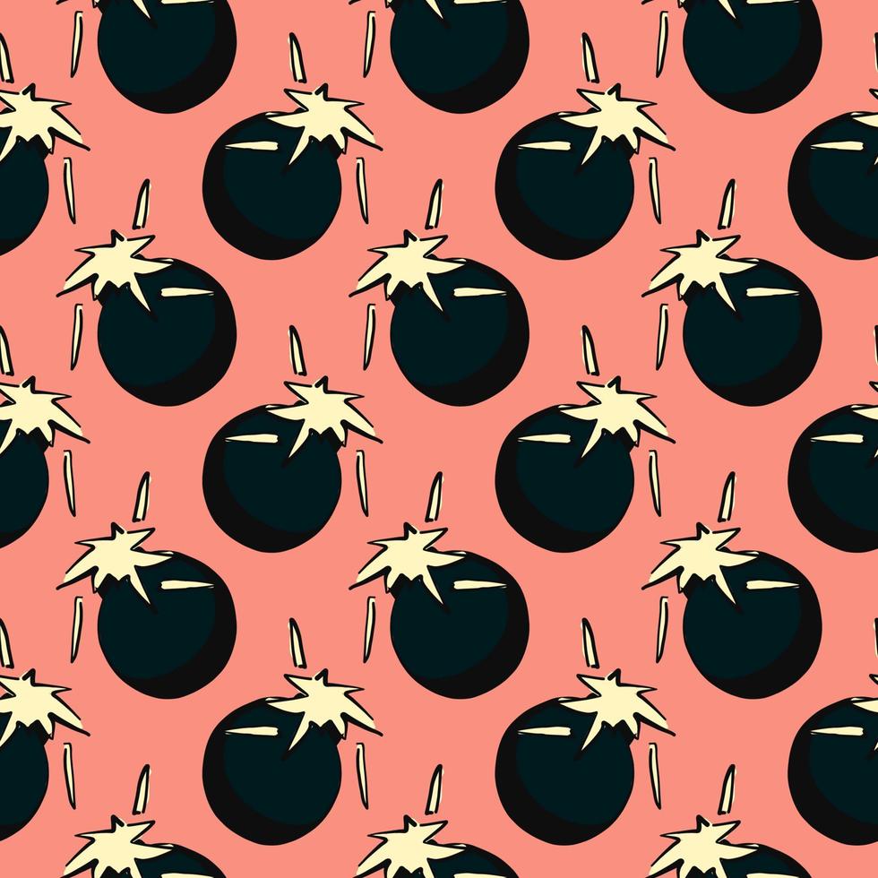 Small bombs,seamless pattern on dark pink background. vector