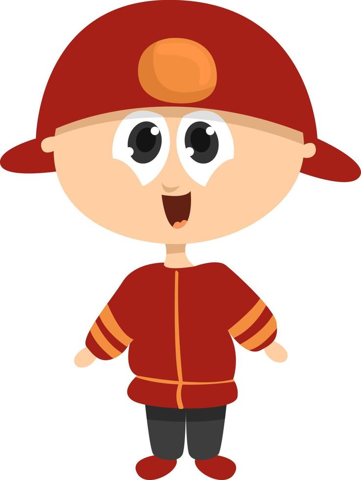 pequeño bombero, ilustración, vector sobre fondo blanco