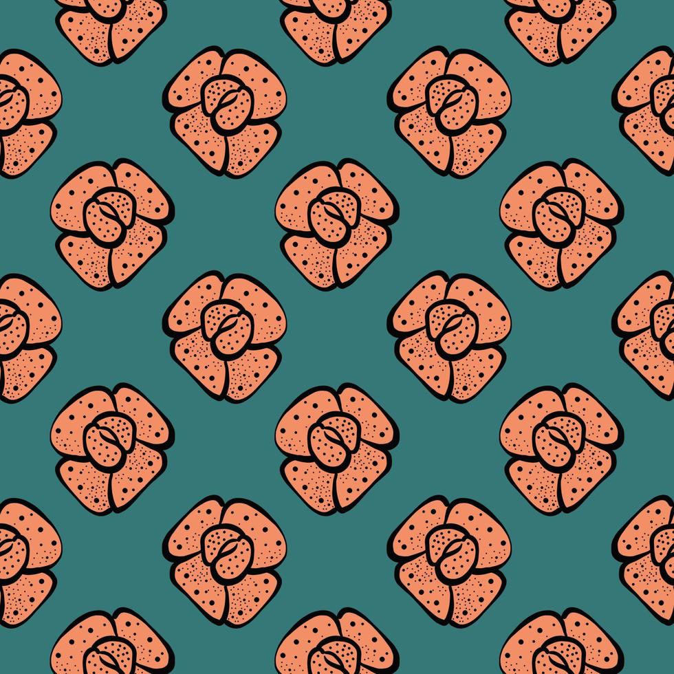 Orange flowers,seamless pattern on dark green background. vector