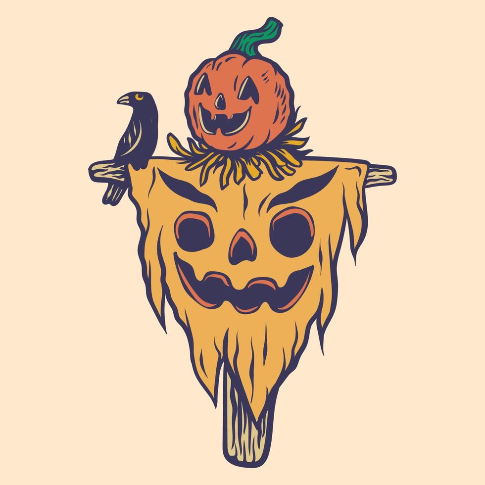 Happy halloween logo. Halloween party, drawn Halloween symbols pumpkin, logo design, vector illustration