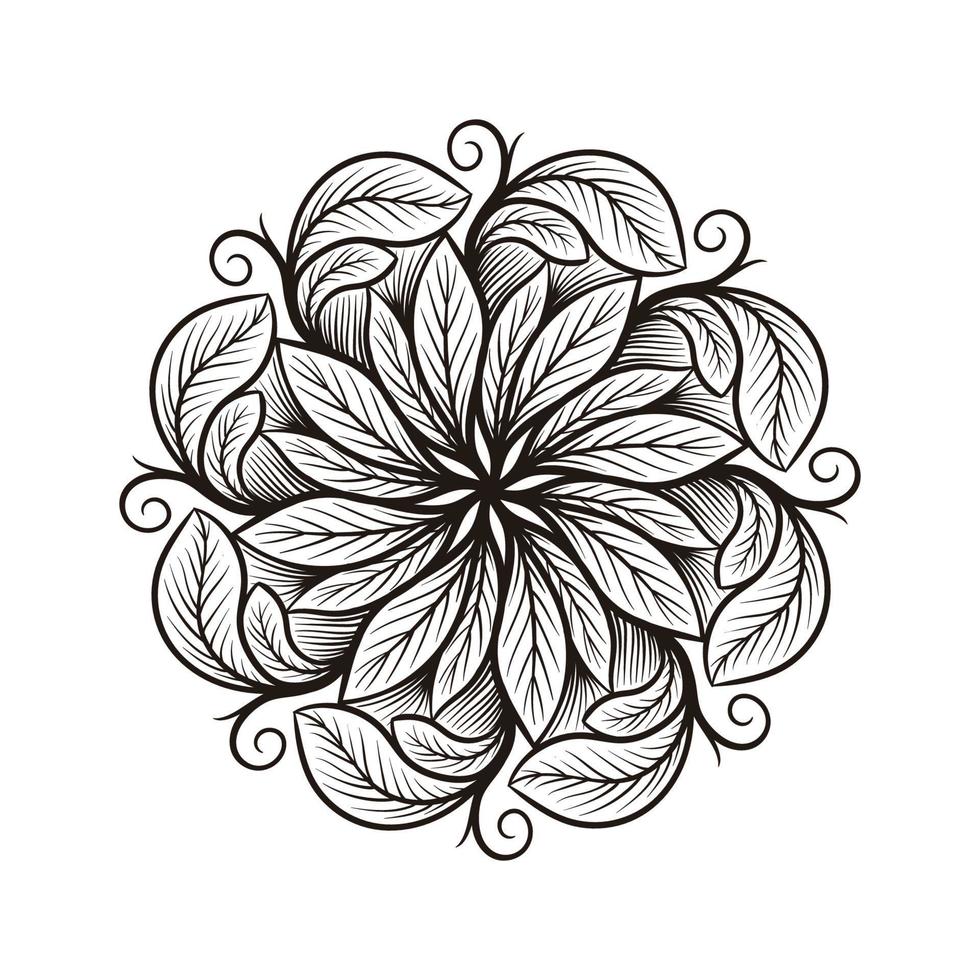 Decorative mandala with floral patterns and leaves on a white isolated background. For coloring book pages. vector