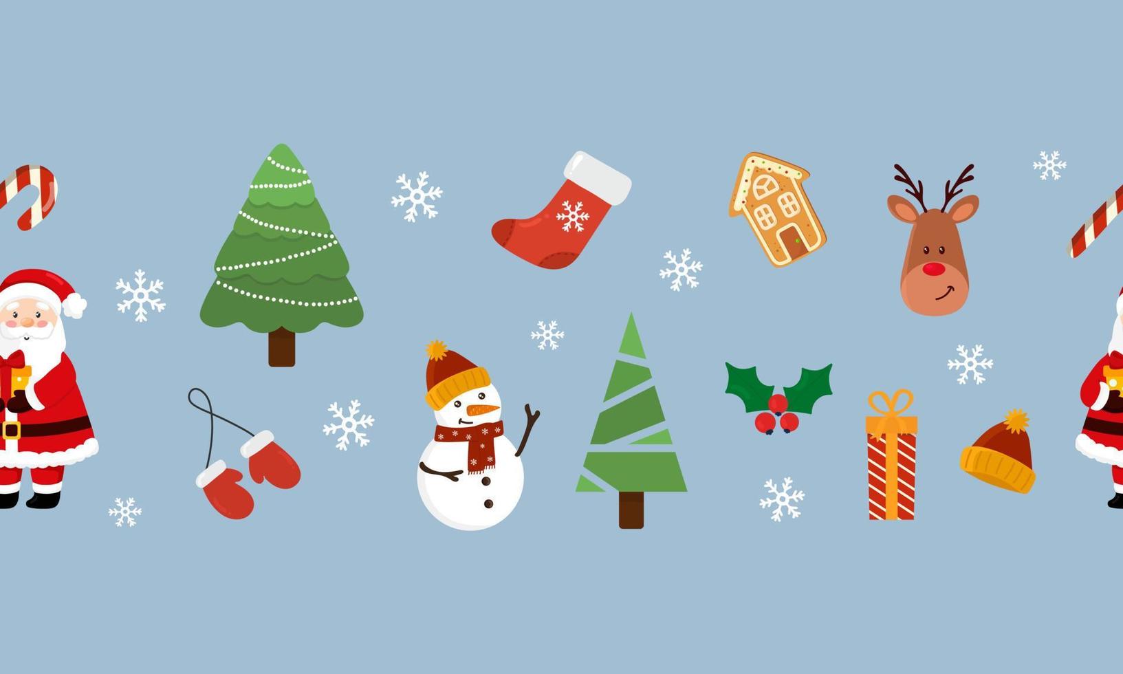 Cute Christmas horizontal seamless pattern with Christmas elements. Perfect for Christmas and New Year cards, banner, textiles. Baby background vector