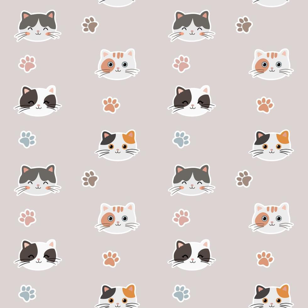 Boho seamless colorful pattern with cats and paws. Background for pet shop, veterinary clinic, pet store, zoo, shelter. Flat style design, vector illustration.