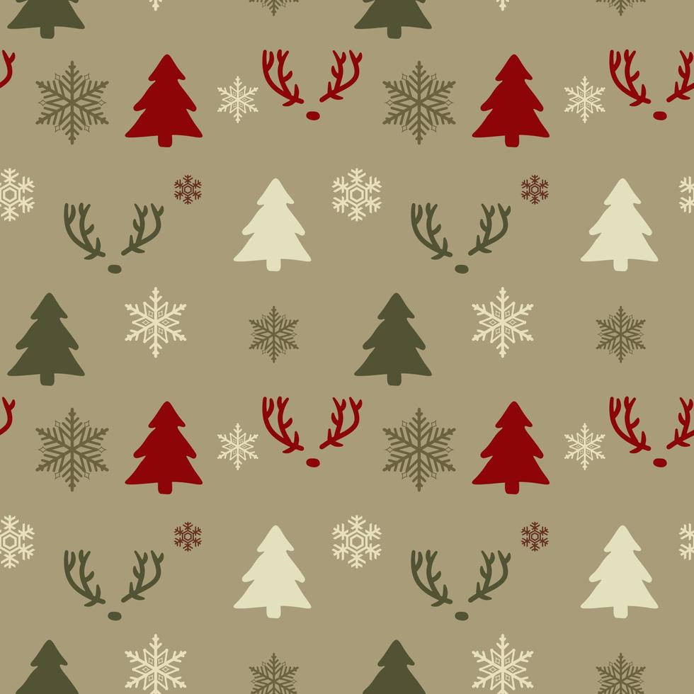 Seamless christmas pattern. Background with  deers, snowflakes and christmas trees. Perfect for wrapping paper, greeting cards, textile vector