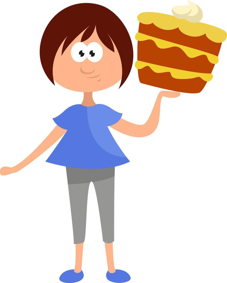 Girl with a cake, illustration, vector on a white background.