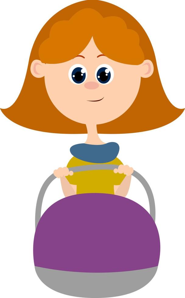 Girl with a pram, illustration, vector on white background.