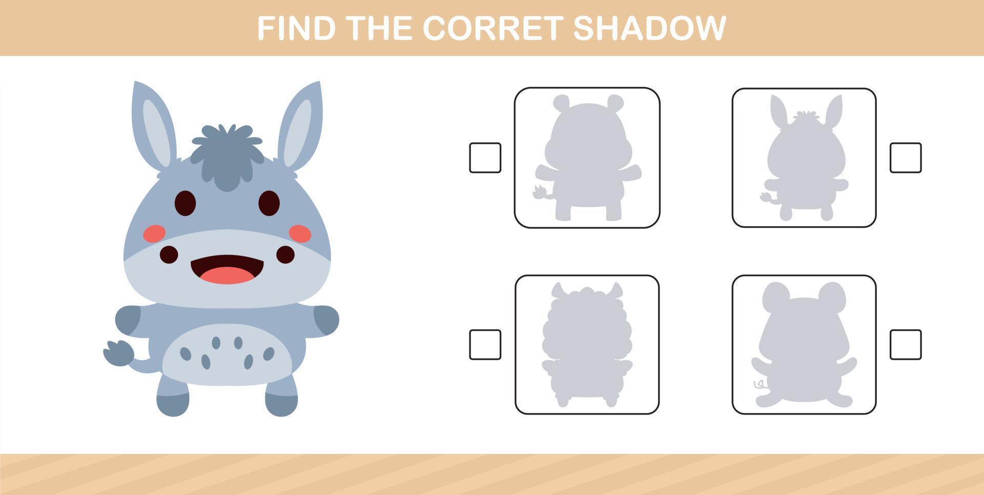 finding the correct shadow of cute animal,education game for kids age 5 and 10 Year Old vector
