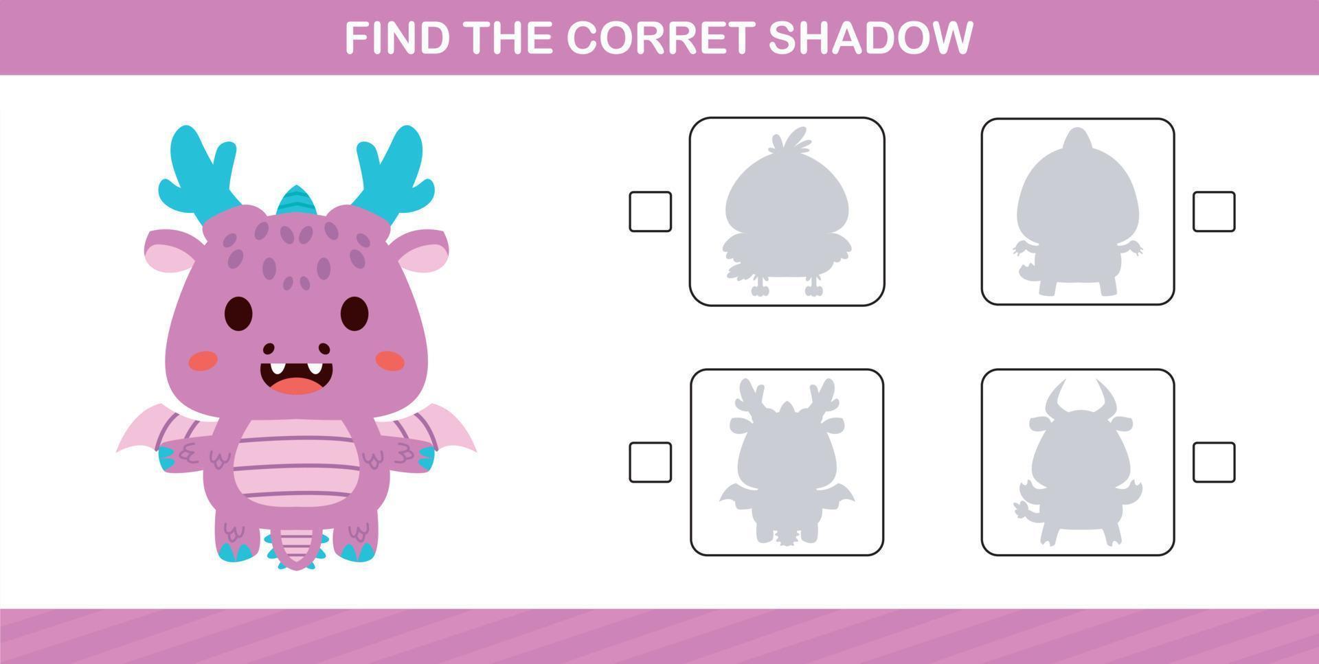 encontrar la sombra correcta de un lindo animal, juego educativo para niños de 5 y 10 años vector