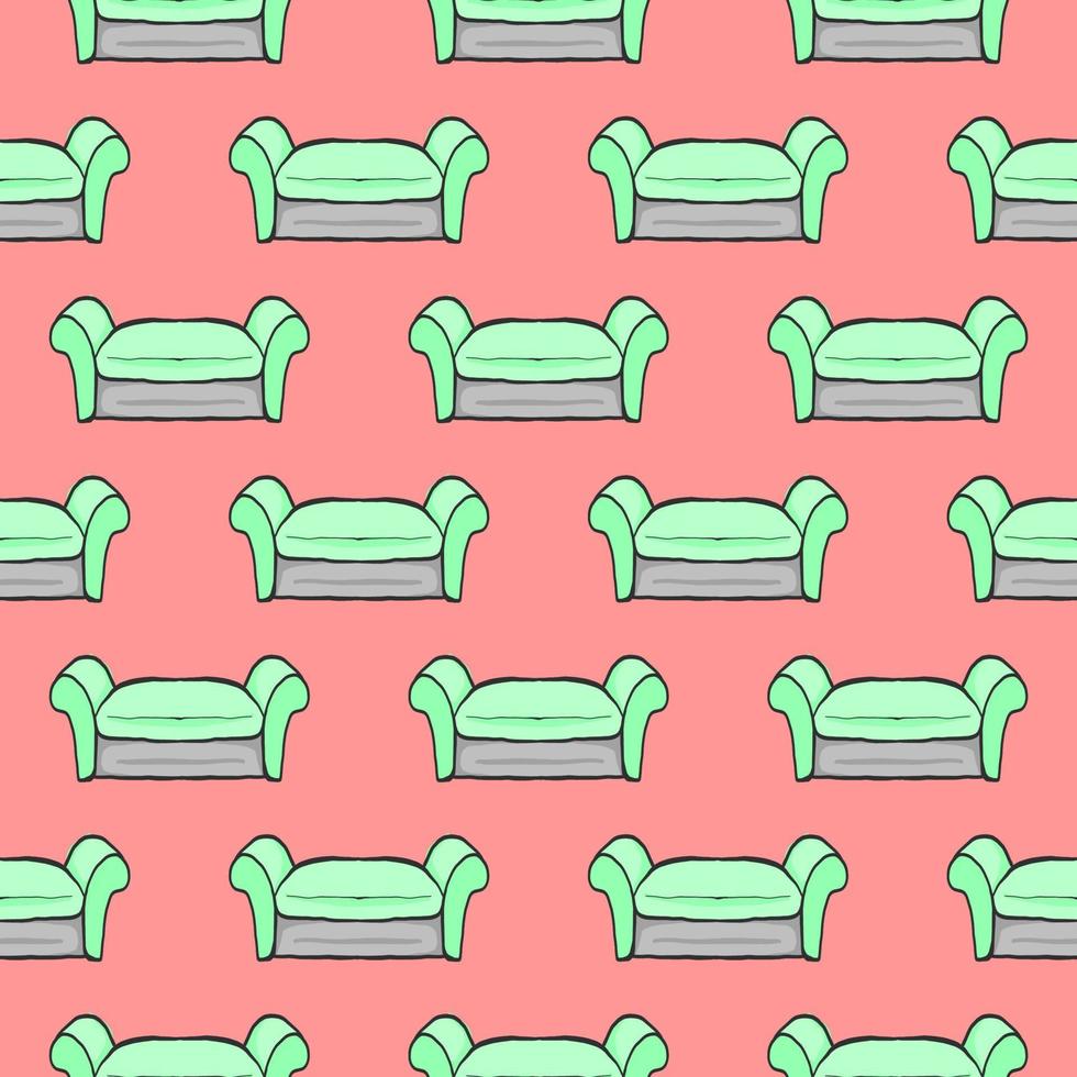 Green armchair , seamless pattern on a dark pink background. vector