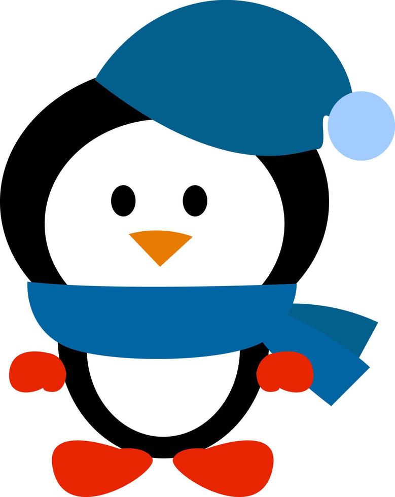 Penguin with hat, illustration, vector on white background.
