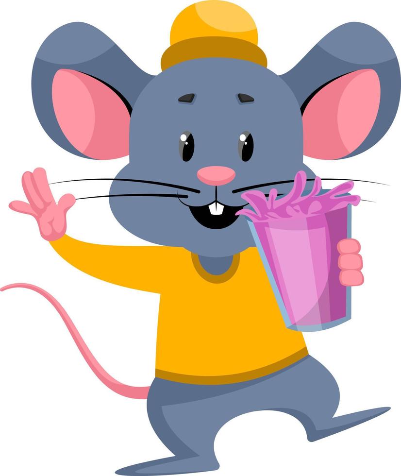 Mouse with juice, illustration, vector on white background.