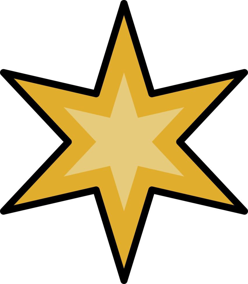 Golden star with six rays, illustration, vector on white background.