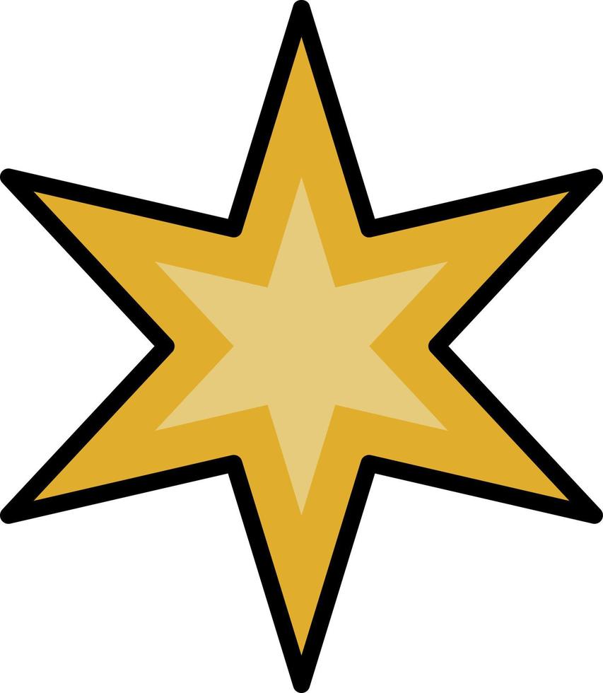 Golden star with six rays, illustration, vector on white background.