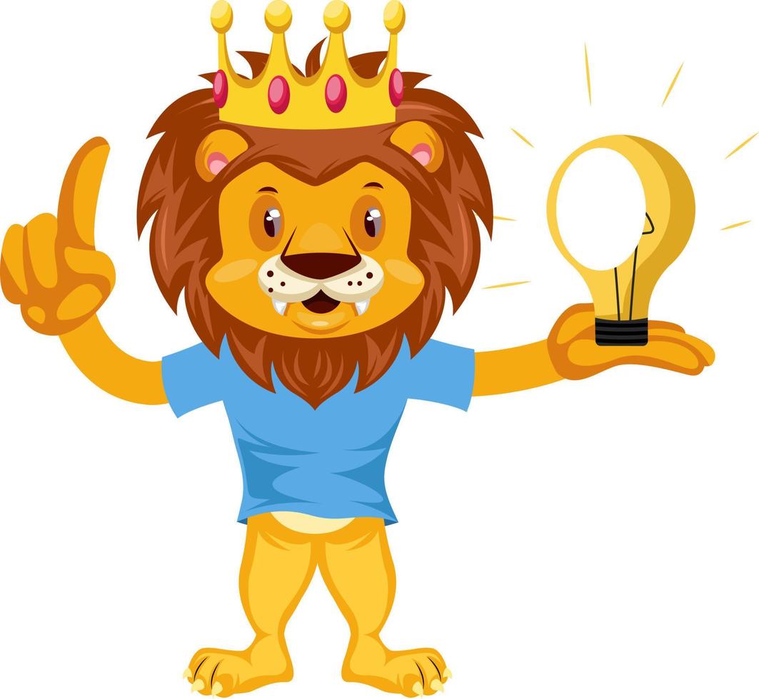 Lion having idea, illustration, vector on white background.