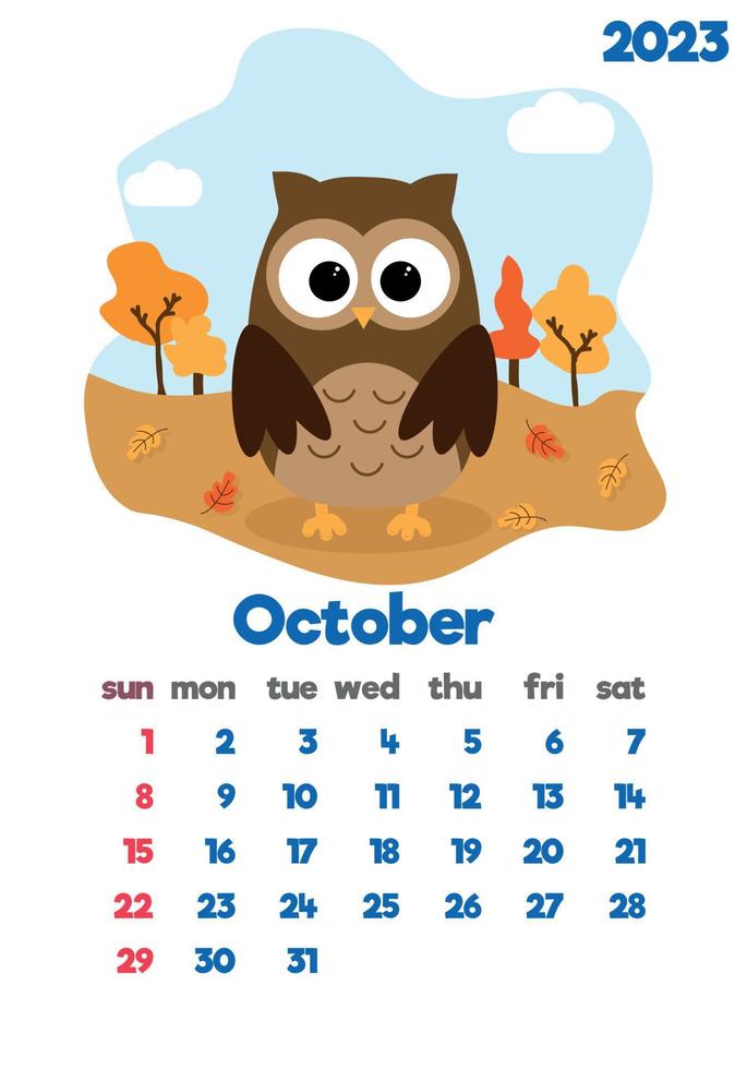 The children's calendar for 2023 with cute hieroglyphs on all pages is set with adorable animals vector