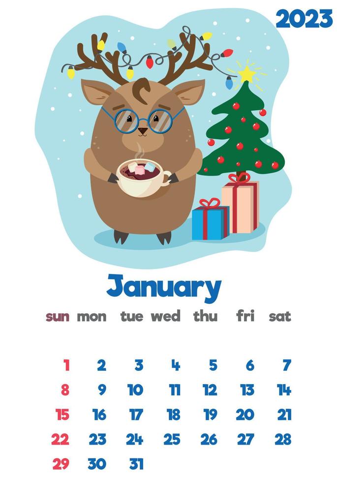 The children's calendar for 2023 with cute hieroglyphs on all pages is set with adorable animals vector