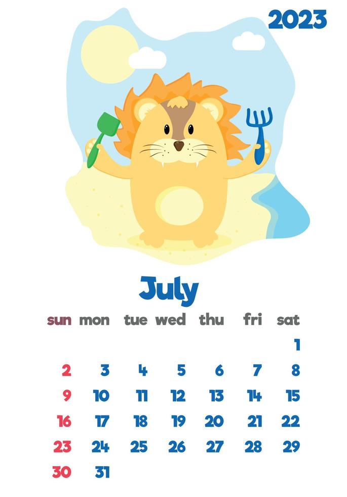 The children's calendar for 2023 with cute hieroglyphs on all pages is set with adorable animals vector