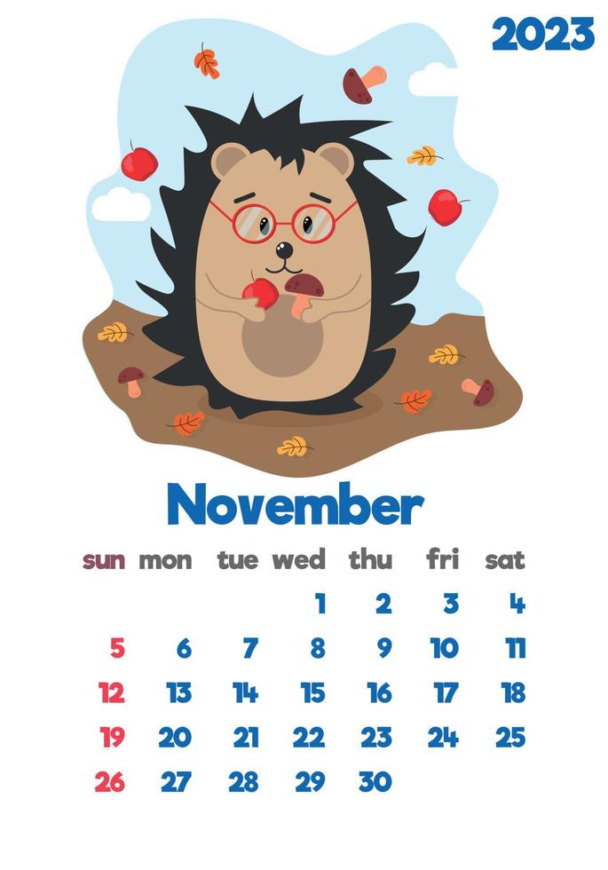 The children's calendar for 2023 with cute hieroglyphs on all pages is set with adorable animals vector