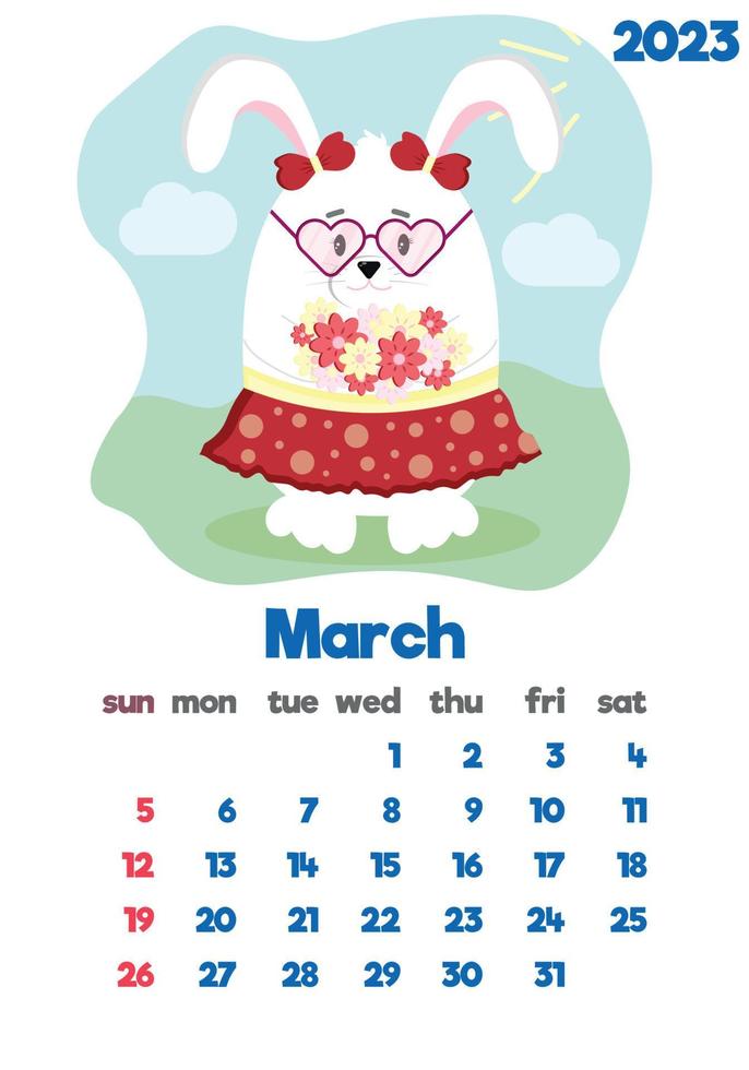 The children's calendar for 2023 with cute hieroglyphs on all pages is set with adorable animals vector