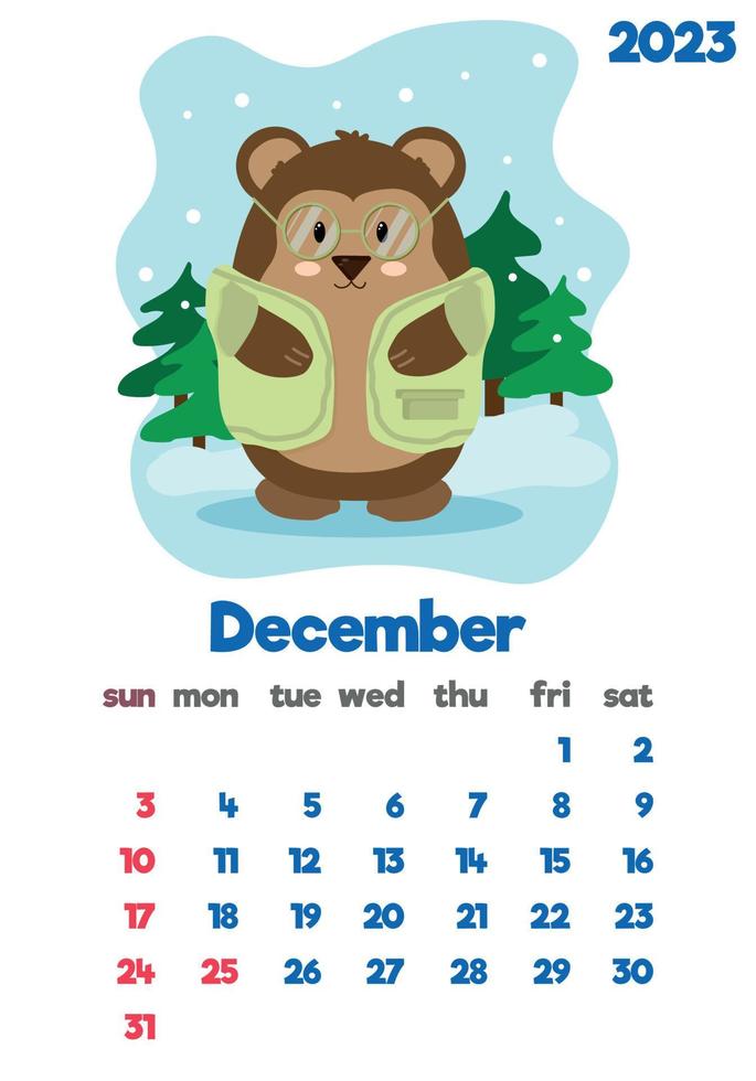 el calendario infantil para 2023 con lindos jeroglíficos en todas las páginas está ambientado con adorables animales vector