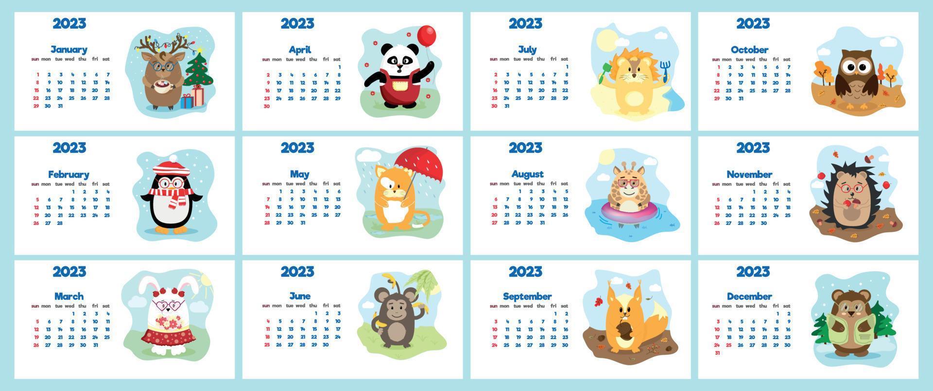 estrategia ángel Para construir el calendario infantil para 2023 con lindos jeroglíficos en todas las  páginas está ambientado con adorables animales 13511682 Vector en Vecteezy