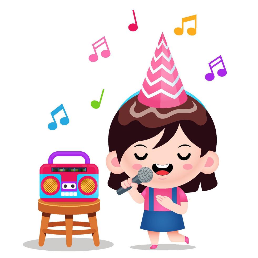 linda chica cantando música de karaoke vector