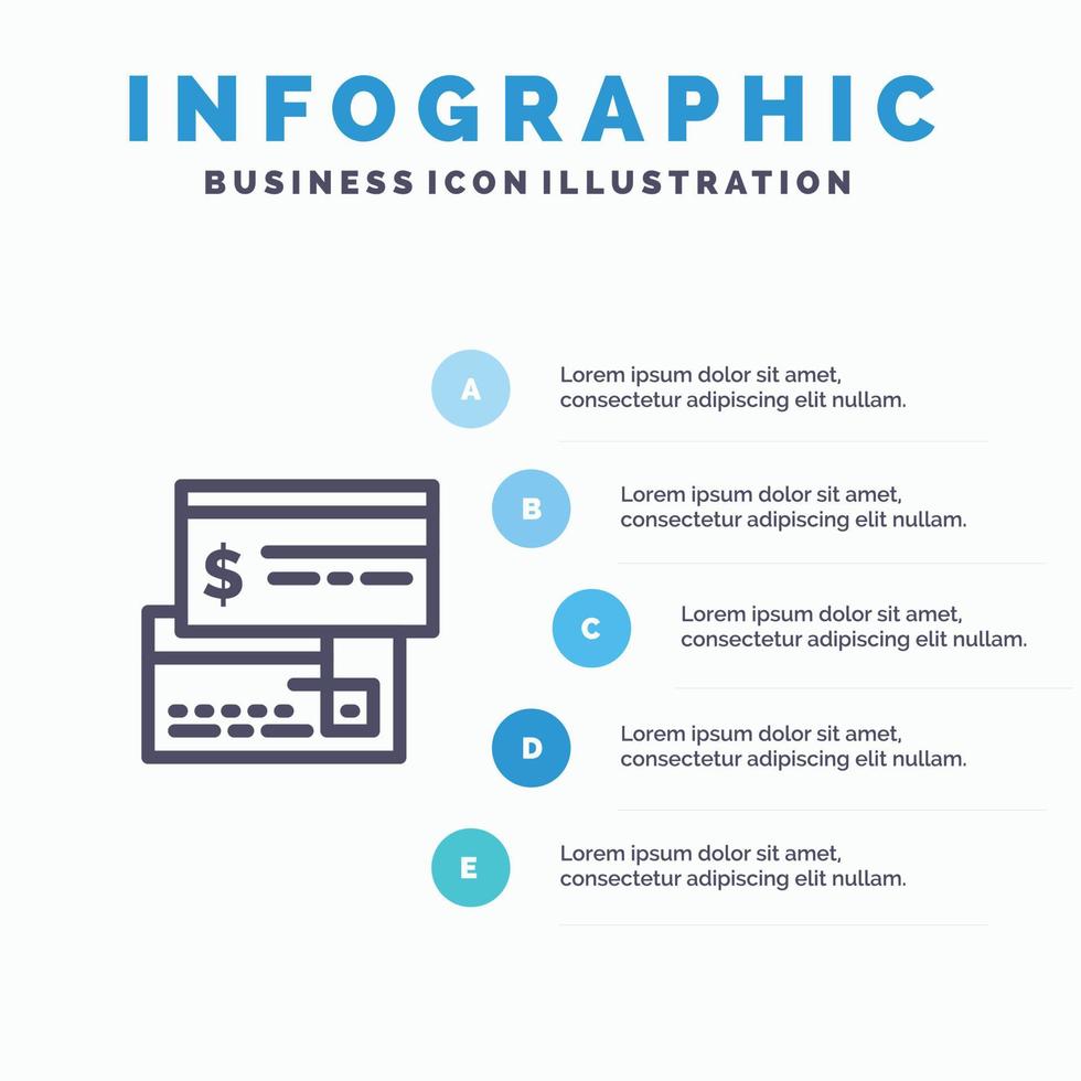 icono de línea directa de débito de crédito de tarjeta de pago directo con fondo de infografía de presentación de 5 pasos vector