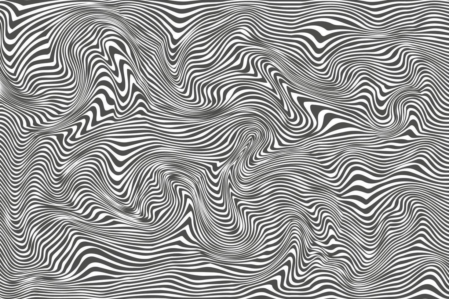 Abstract monochrome stripes of waves. Liquid zebra skin. Distorted fluid grunge illustration. Vector wallpaper