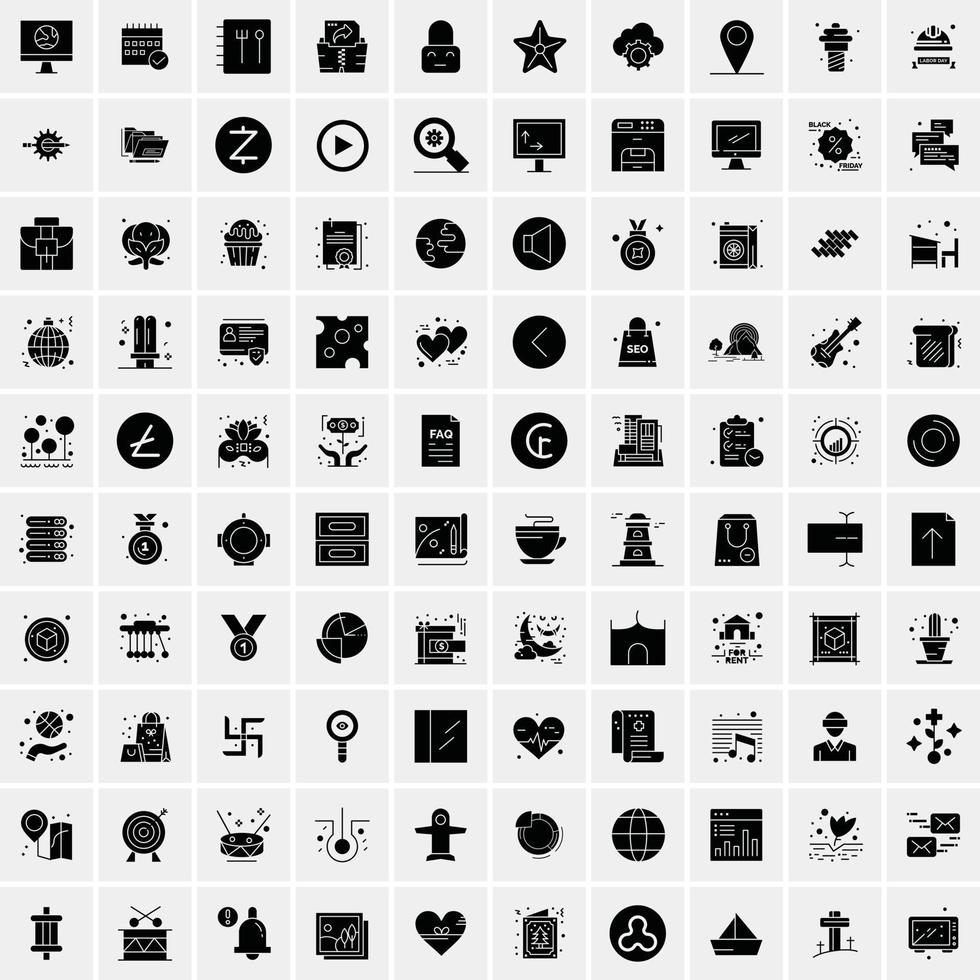 100 Universal Black Line Icons on White Background vector