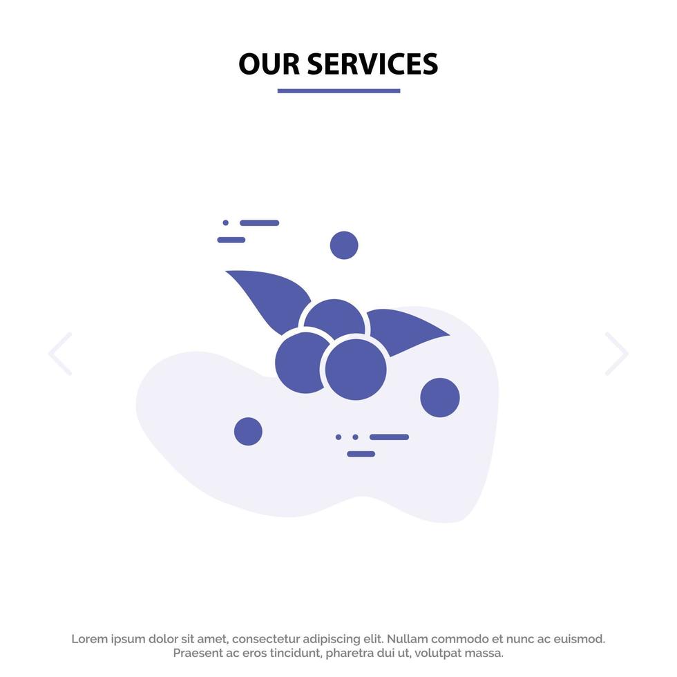 nuestros servicios plantilla de tarjeta web de icono de glifo sólido de fruta de comida de cereza vector