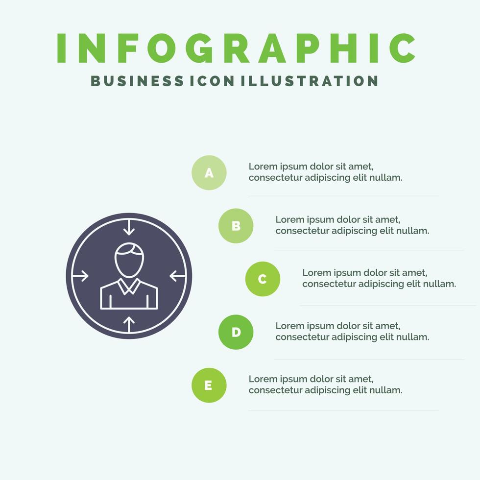 objetivo empleado hr caza recursos personales currículum icono sólido infografía 5 pasos presentación ba vector