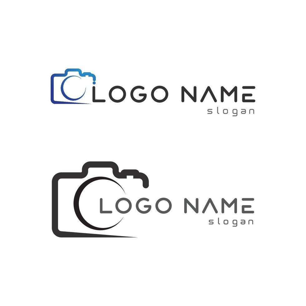 plantilla de diseño de vector de icono de logotipo de cámara de fotografía aislado sobre fondo negro