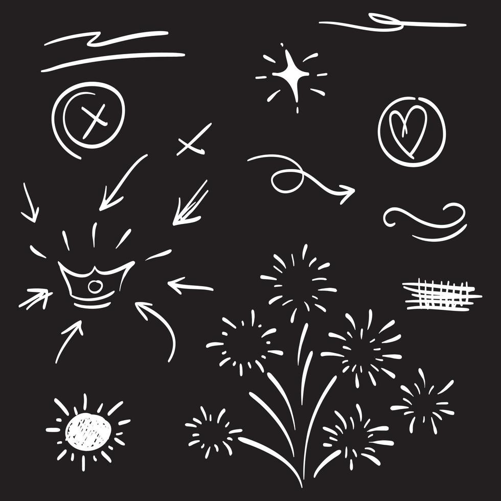 hand drawn set of abstract doodle elements. use for concept design. isolated on black background. vector illustration