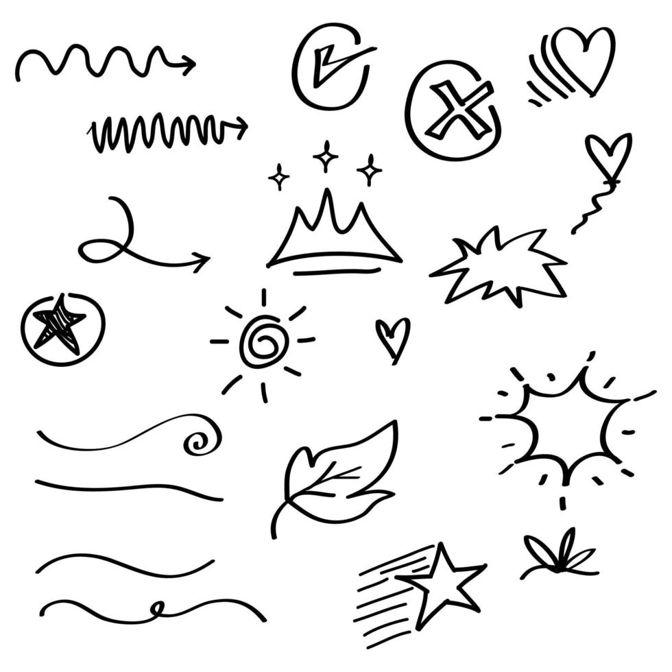 hand drawn set of abstract doodle elements. use for concept design. isolated on white background. vector illustration