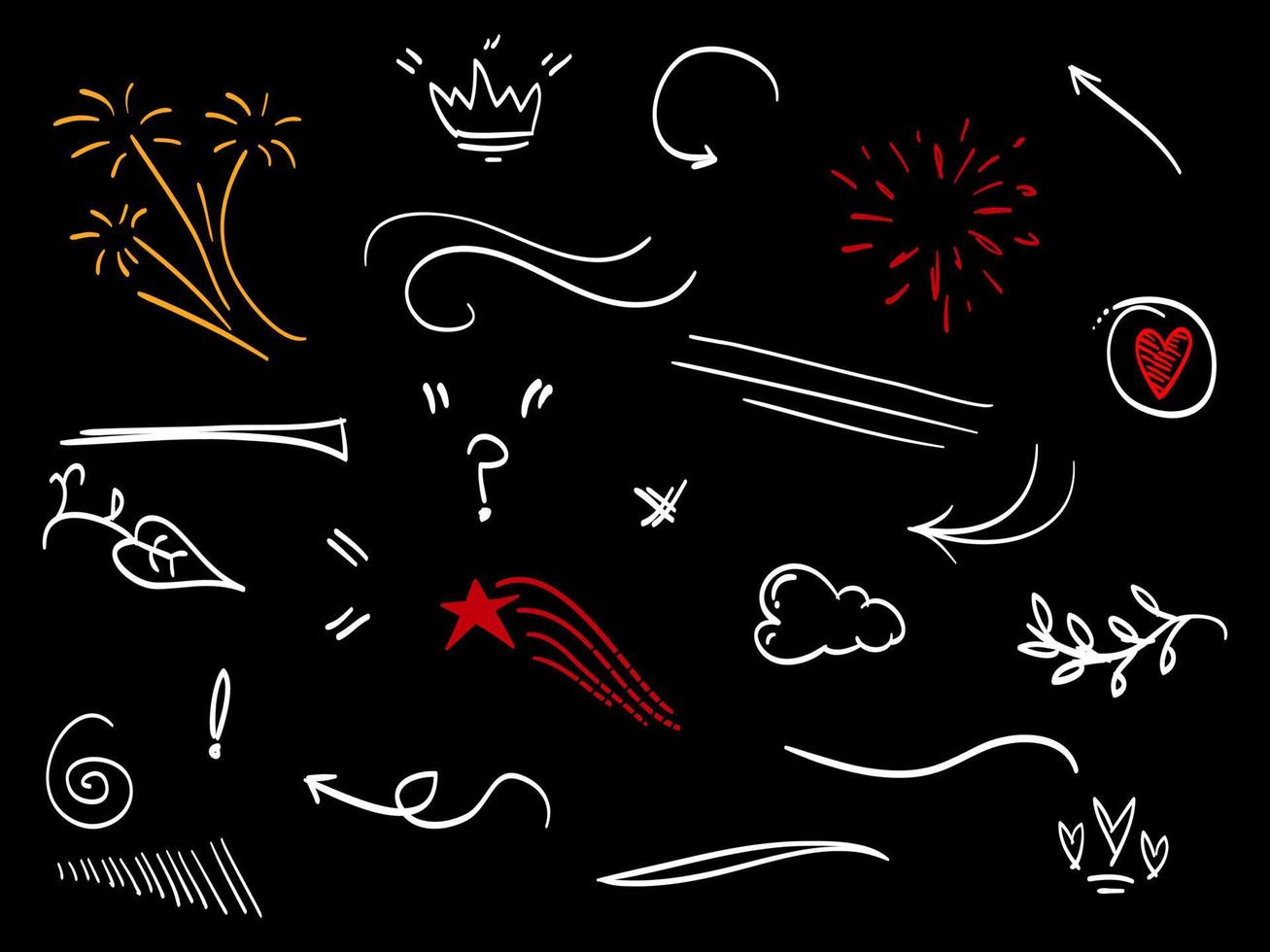 hand drawn set of abstract doodle elements. use for concept design. isolated on black background. vector illustration