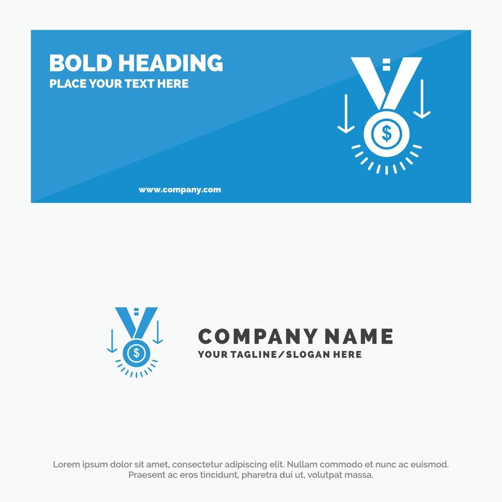 Award Medal Star Winner Trophy SOlid Icon Website Banner and Business Logo Template vector