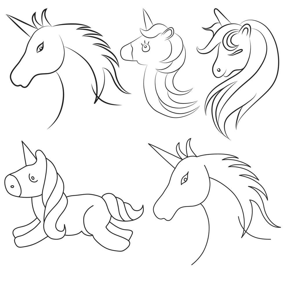 colección de ilustraciones de imágenes de dibujo lineal de caballos dibujados a mano vector